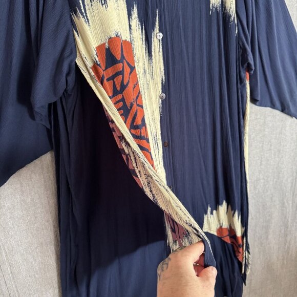 90s Vintage Fashion Fantasy Navy Blue Artsy Oversized Maxi Duster Dress One Size - Picture 9 of 11